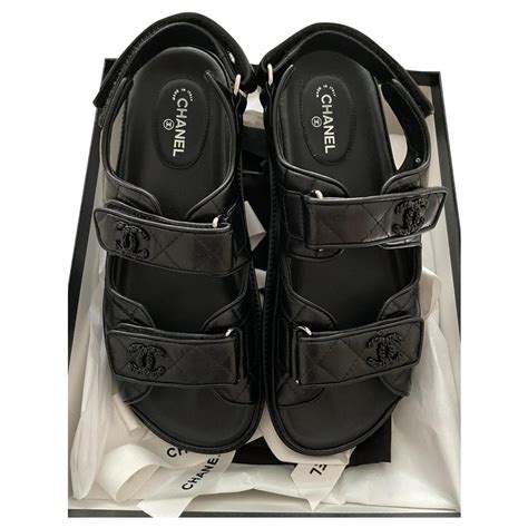 chanel black leather dad sandals|Chanel dad sandals tweed.